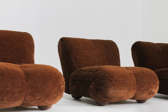 Modulaire bank, bruin fluweel-achtig, Modulaire banken, Textiel, Vintage (foto 9 van 10)