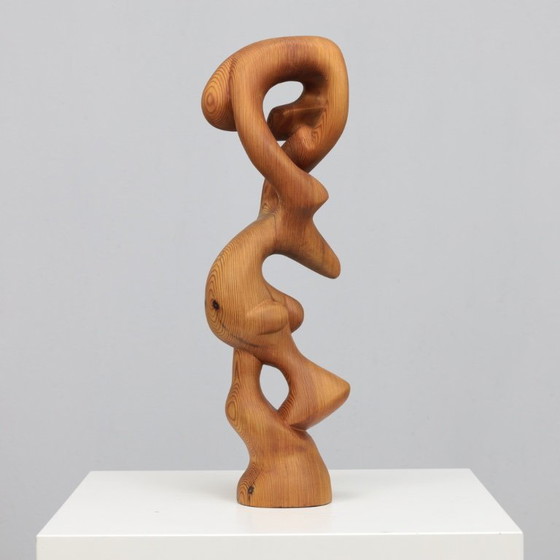 Image 1 of Hand-Carved Organic Sculpture in Solid Pinewood, 1977