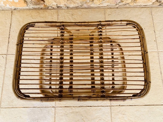 Image 1 of Tavolino da caffè in bambù e rattan con portariviste, stile metà secolo, di Tito Agnoli, circa anni '60.