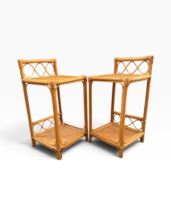 Coppia di Comodini Vintage in Bamboo e Midollino Intrecciato – Bambù (photo 4 of 13)