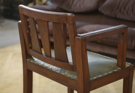 Arts & Crafts Sessel 1940er Jahre – Leder, Holz, Vintage (photo 11 of 12)