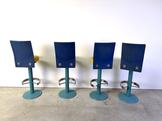 Vintage industrial bar stools, 1980s set of 4 – Barstools, Metal, Wood (photo 4 of 13)