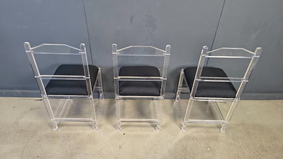 Lucite Or Plexi Dining Chairs, 1970s - Set Of 6 – Plexiglass, Textile (photo 6 of 12)