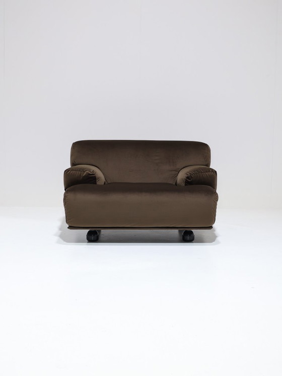 Image 1 of Cassina Fiandra Elements Sofa und Sessel, brauner Samt, 1970er Jahre