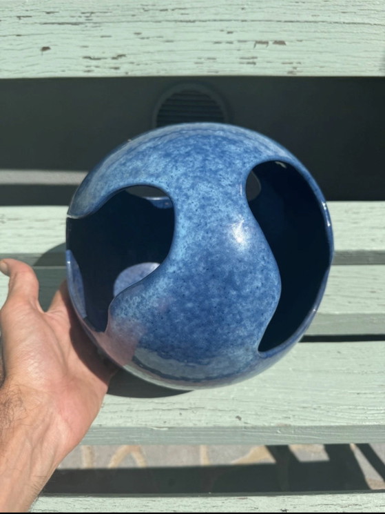 Vintage Blue Ceramic Sculpture Vase, 70s (photo 7 of 9)