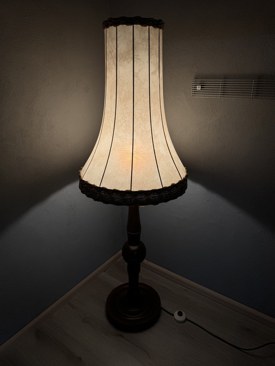Image 1 of Vintage standing lamp with classic shade and wooden base