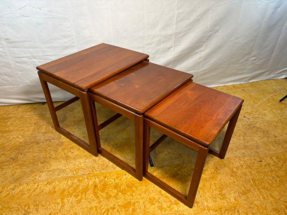 Image 1 of Mid-Century Retro Vintage Teak Nest of Tables 1960  Scandinavian-Inspired • Stylish • Space-Saving  timeless elegance 