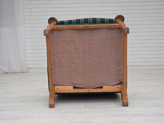 Image 1 of 1970s, Danish high back armchair, furniture wool, solid oak wood.