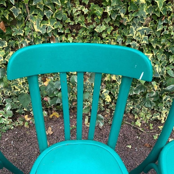Set aus 4 grünen Bistrostühlen, Esszimmerstühle, Holz, Türkis, Vintage (Foto 4 von 15)