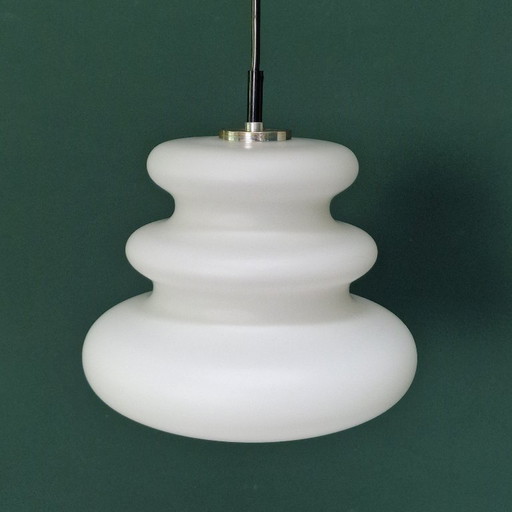 Vintage pendant lamp by Peill and Putzler, Germany, 1960. Model AH 1. Milk glass / Opaline glass. White.