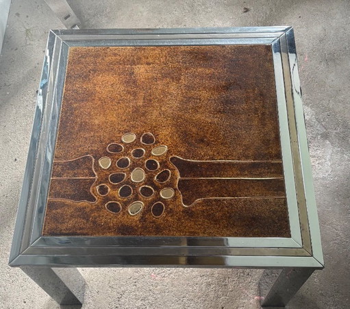 De Nisco Side table, metal and ceramic, brown/silver