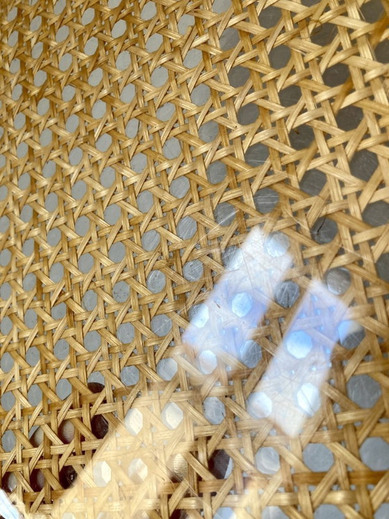 Image 1 of Vassoio in plexiglas, vimini e ottone, 1970, attribuito a Roche Bobois.