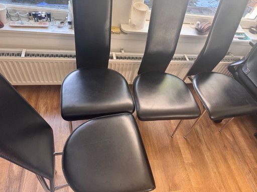 Sedie da pranzo in pelle nera di Giancarlo Vegni per Fasem, Italia, anni '80, Set di 4