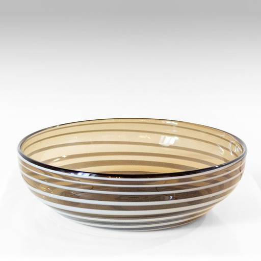 1x Venini Stil Murano Sommerso Glas Schale mit Streifen Kaffee & Weiß