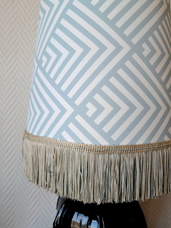 Image 1 of Ceramic Bamboo Lamp With Fringed Lampshade