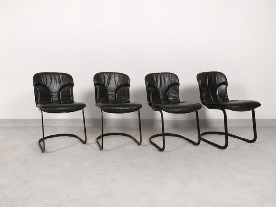 Image 1 of Willy Rizzo - Sillas de comedor de cuero negro - Cidue Italia