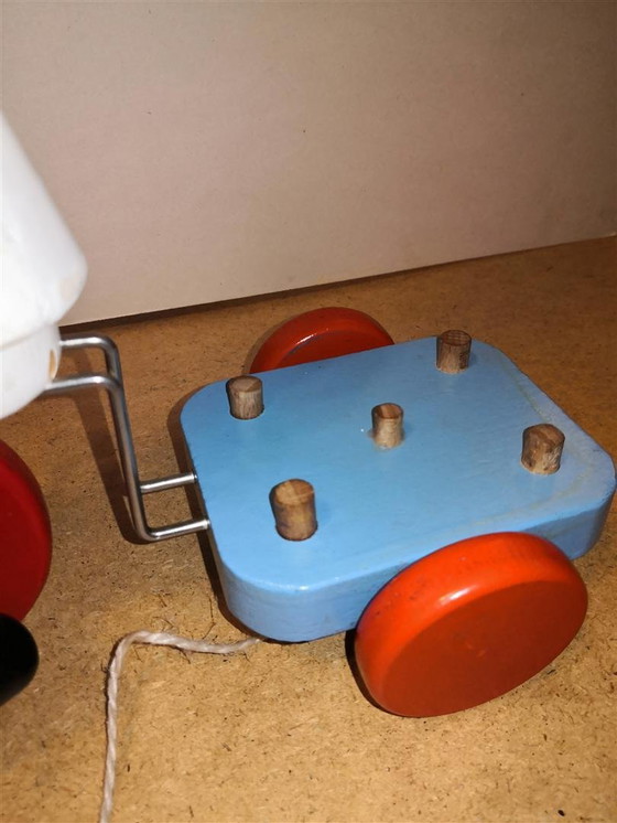 Image 1 of Rare Jouet Ancien Vilac En Bois Rétro Vintage Livreur De Lait Sur Tricycle / 60's