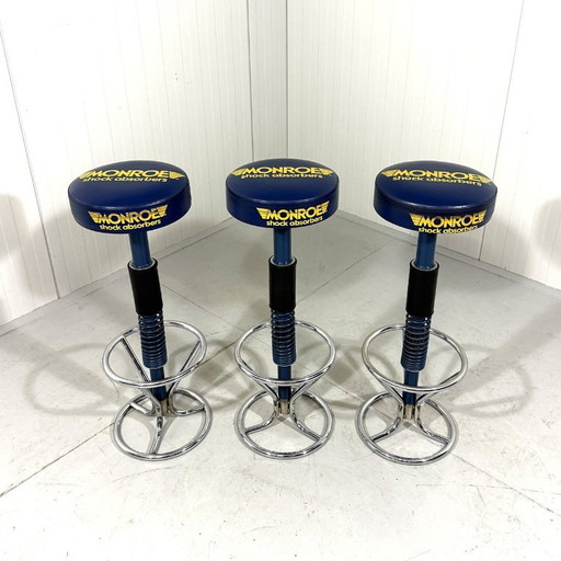 3 tabourets de bar Monroe à amortisseurs, années 1980-1990
