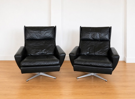 Poltrone lounge vintage danesi Georg Thams in pelle nera, anni '70 – Leather (photo 2 of 7)