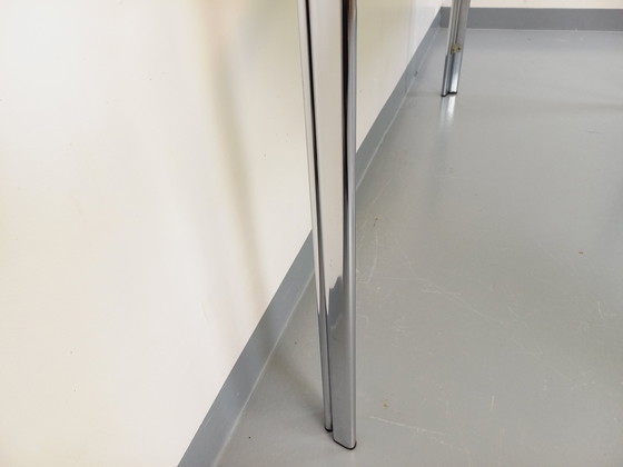 Image 1 of Incurved Rectangular Dining Table in Smoked Glass and Chrome Metal 70's Space Age Style