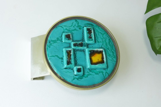 Image 1 of Vintage deurklink, duwgreep, deurgreep, jaren 60/70, keramiek, Space Age, turquoise