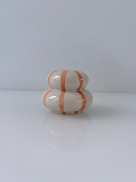Set di 4 portacandele in ceramica con strisce colorate, Crema, Modern (foto 9 di 12)