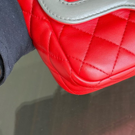 Image 1 of Chanel Seasonal Flap Two-Tone Quilted Lambskin Red Grey GHW No 23
