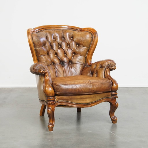 Antique Sheepskin Chesterfield Armchair