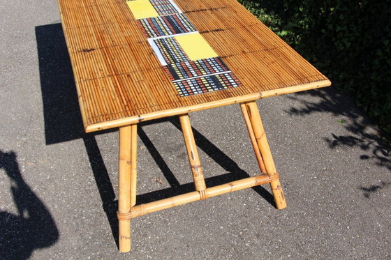 Image 1 of Table haute en céramique et rotin de Audoux Minet et Roger Capron