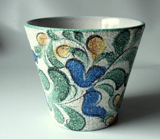Image 1 of  Ruscha keramische bloempot - handgeschilderde bloemdecoratie - vintage
