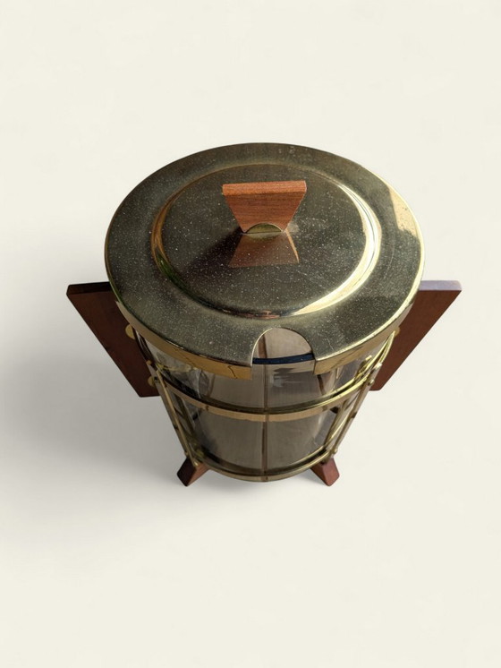 Image 1 of Raro set di punzoni vintage degli anni '30: vetro fumé, ottone e teak