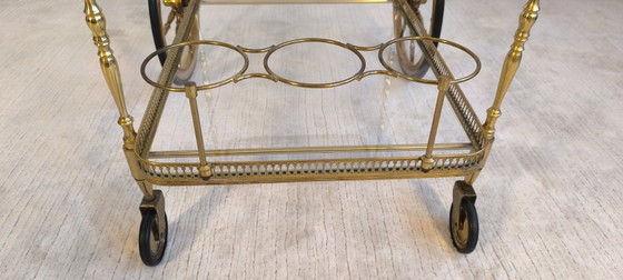 Image 1 of 😍✨ Prachtige serveerwagen op wielen van messing en glas van Maison Baguès - Hollywood Regency, jaren 50 ✨😍