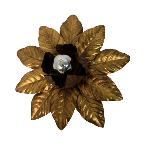 Image 1 of French made - Sunburst - Hollywood Regency - Wall or Ceiling lamp with golden leaf motive