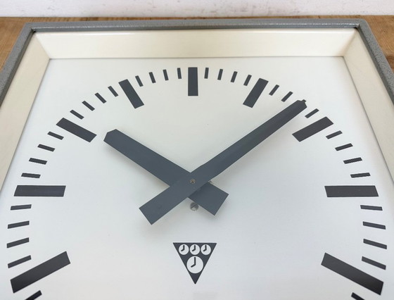 Image 1 of Grey Industrial Square Wall Clock from Pragotron, 1970s