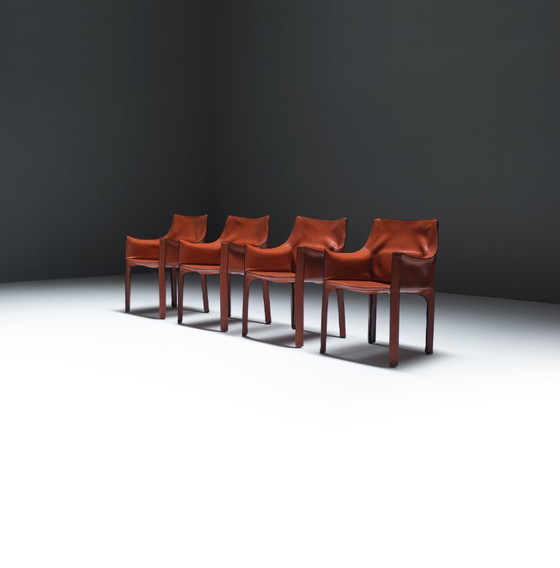 Image 1 of Early edition Cab 413 armchairs in leather by Mario Bellini for Cassina Italy
