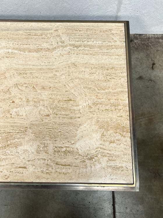 Image 1 of Grande table basse vintage, Belgochrom, Belgique, années 1970. Travertin et laiton