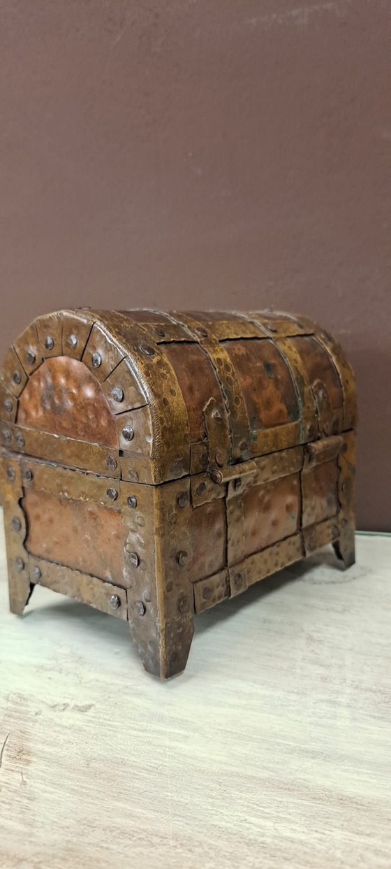Baule miniatura antico, Oggetti decorativi, Rame, Metallo, Dorato (foto 6 di 7)