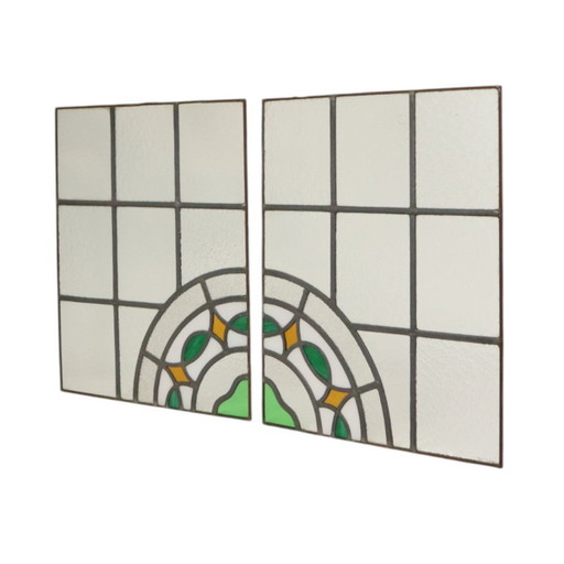 Kleurrijk Art Deco Glasraam Glas In Lood Floraal 51x42cm – decoratieve objecten, Vintage (photo 2 of 15)