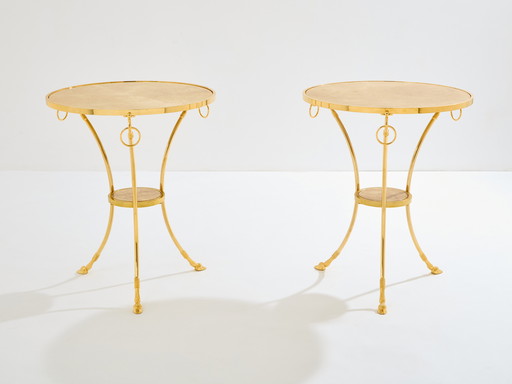 Maison Charles Pair Of Neoclassical Brass Marble Gueridon Tables 1960S