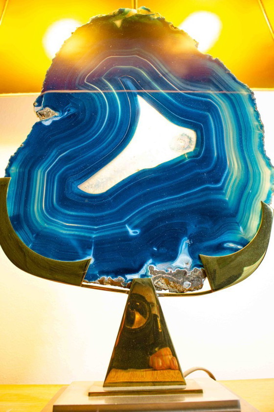 Image 1 of Fine brass & blue agate stone lamp