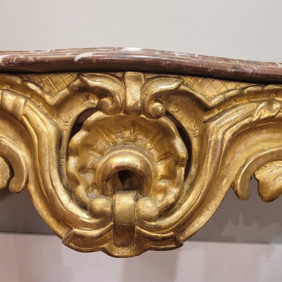 Image 1 of Consolle a muro, in legno intagliato e dorato, stile Luigi XV, XVIII secolo – Francia
