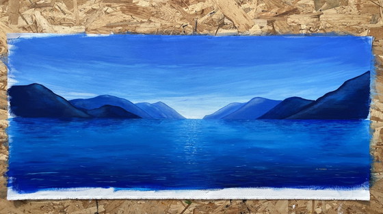 Blue Horizon - Peinture Panoramique Acrylique 40 x 100cm – Paintings & Drawings, Cotton (photo 8 of 15)