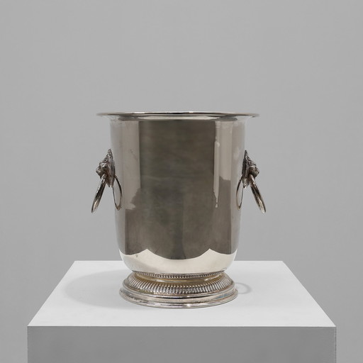 Seau à glace en métal argenté avec têtes de lion, France, Mid Century