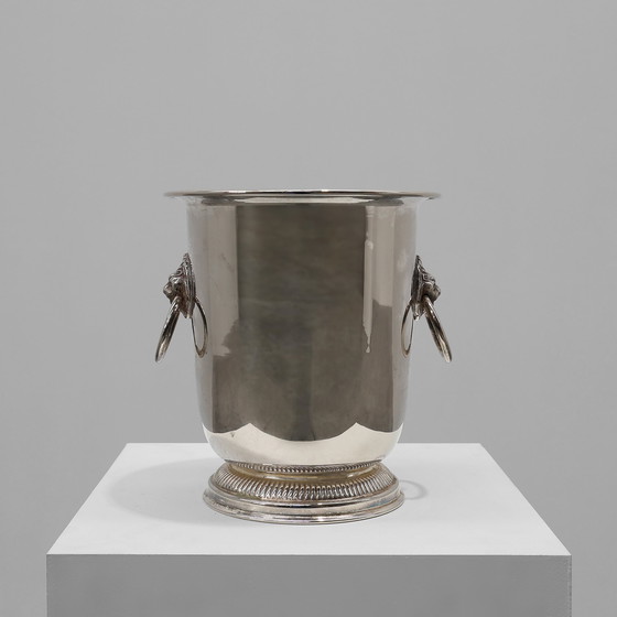 Image 1 of Mid century French silver plated ice bucket with lion heads, France