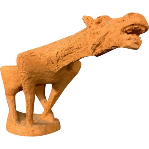 Sculpture animale cheval en terre cuite de Mario Peruggini, années 1960