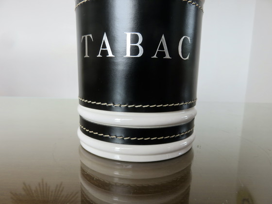Image 1 of Pot à Tabac en Céramique et Skaï Noir, 1970