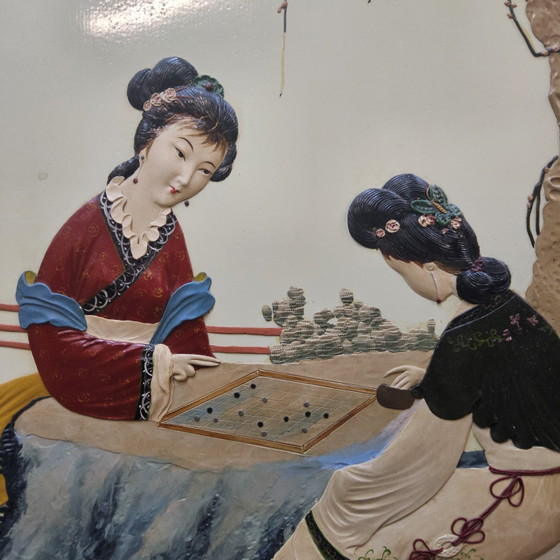 Vintage Chinees Dubbelzijdig Kamerscherm Dames In Landschap / Oosters / Aziatisch / Bohemian Paravent (photo 7 of 15)
