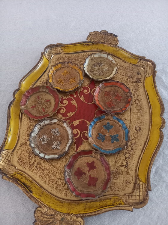Image 1 of Florentine tray with 7 Florentine coasters