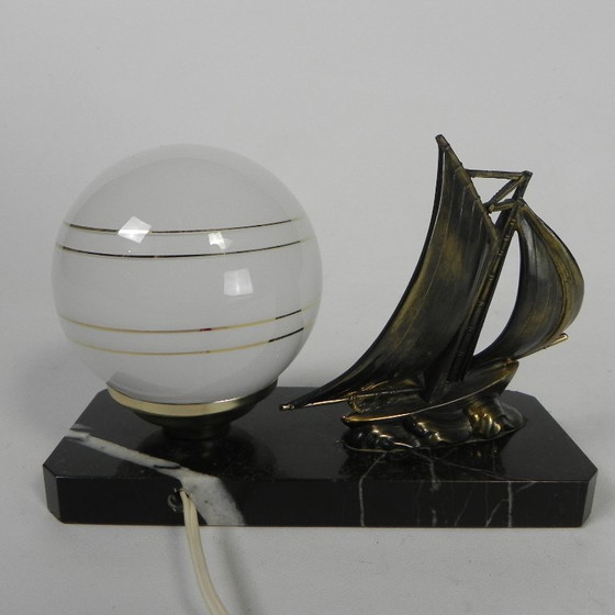 Art Deco desk lamp with sailboat and globe on marble base, 1930s – Table lamps, Metal, Vintage (photo 7 of 15)