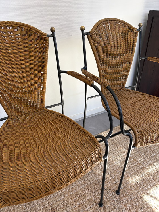 Image 1 of Ensemble de chaises vintage en rotin et fer forgé Frederick Weinberg